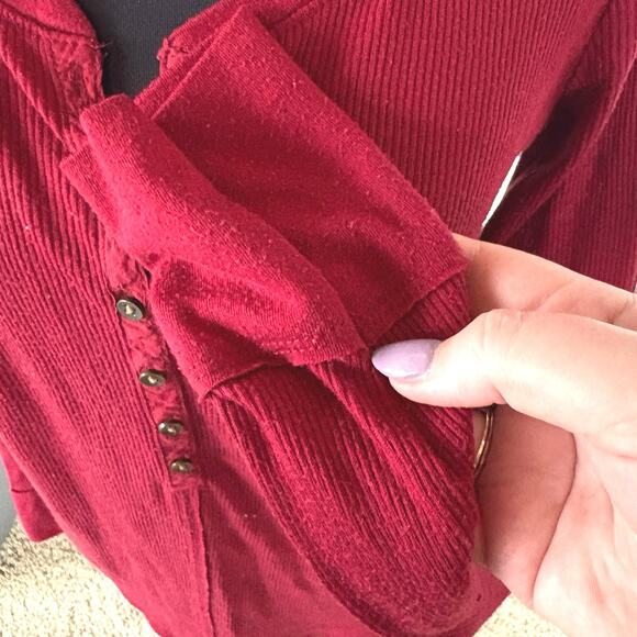 Y2K Abercrombie & Fitch Ribbed Henley Top Elena Gilbert Red Casual Preppy Medium - Picture 6 of 8